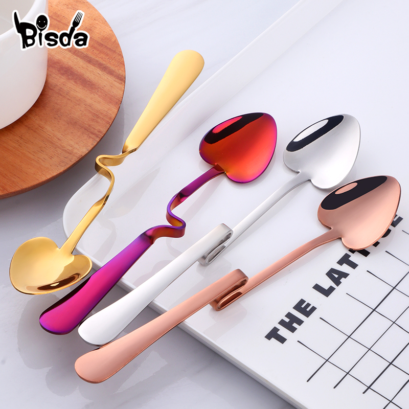 Gold Cutlery Flatware - Hanging Cup Coffee Spoon Heart Shape