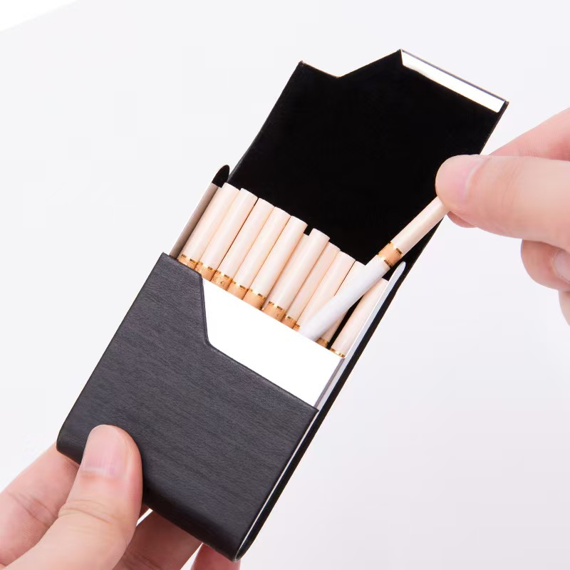 Leather Card Wallet - 7 Slot Stainless Steel Cigarette Case