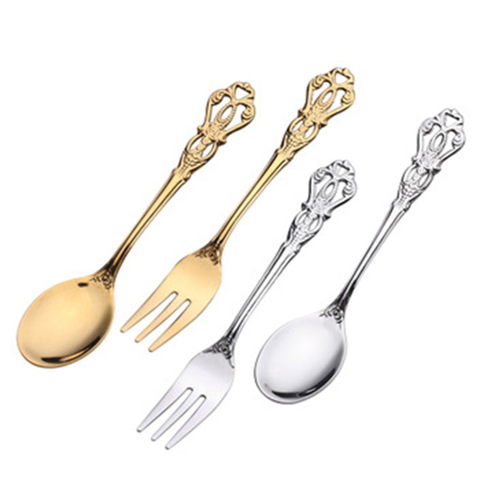 Gold Cutlery Flatware - 1 Pair Vintage Gold Spoon Fork