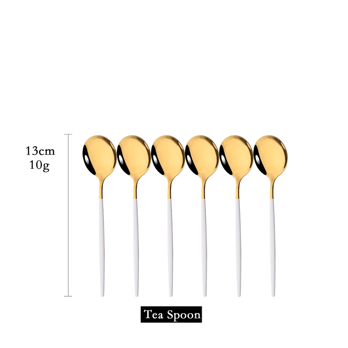 Gold Cutlery Flatware - 6Pcs Mirror White Gold Tea Spoon