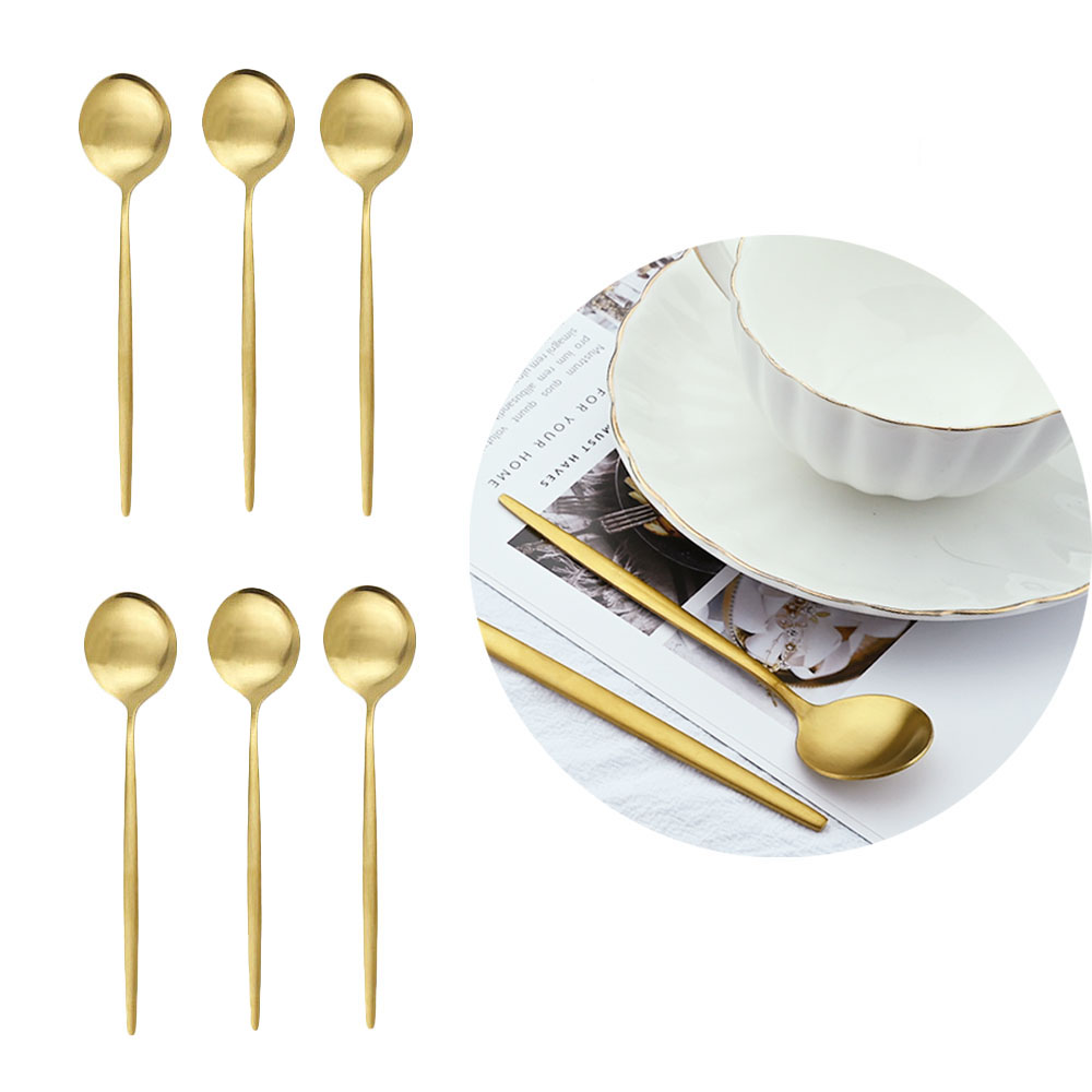 Gold Cutlery Flatware - 6Pcs Matte Stainless Steel Teaspoon For