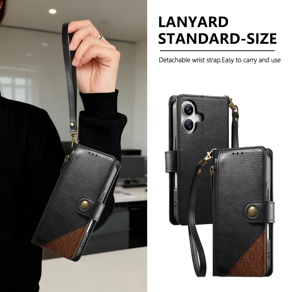 PU Leather Zipper Wrist Strap  - Leather Card Wallet ulasan dan harga