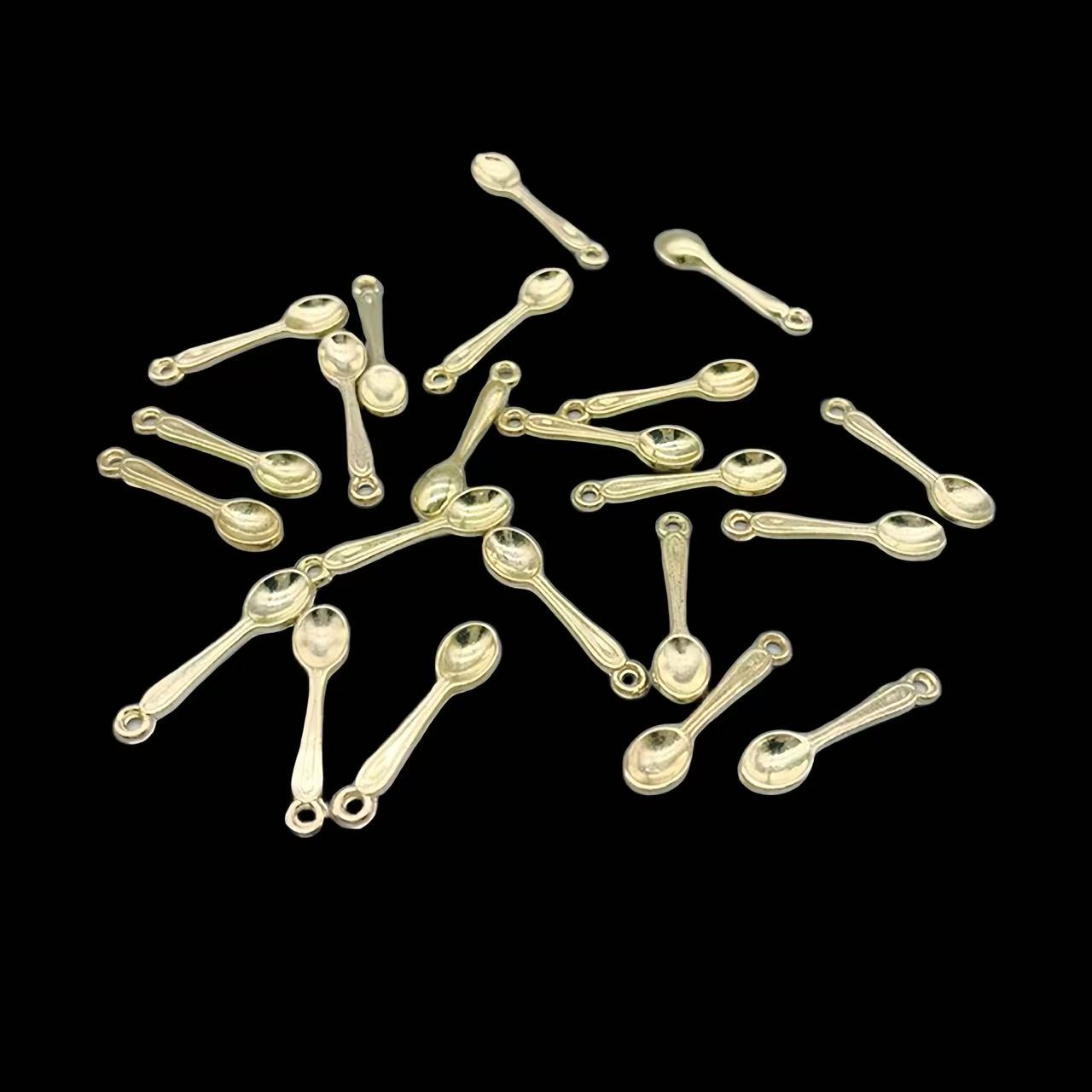 100pcs Small Spoon Charm Gold  - Gold Cutlery Flatware ulasan dan harga