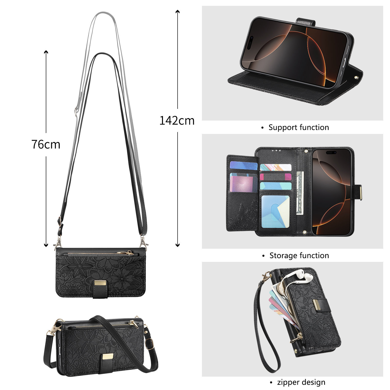 Leather Zipper Crossbody Flip  - Leather Card Wallet ulasan dan harga