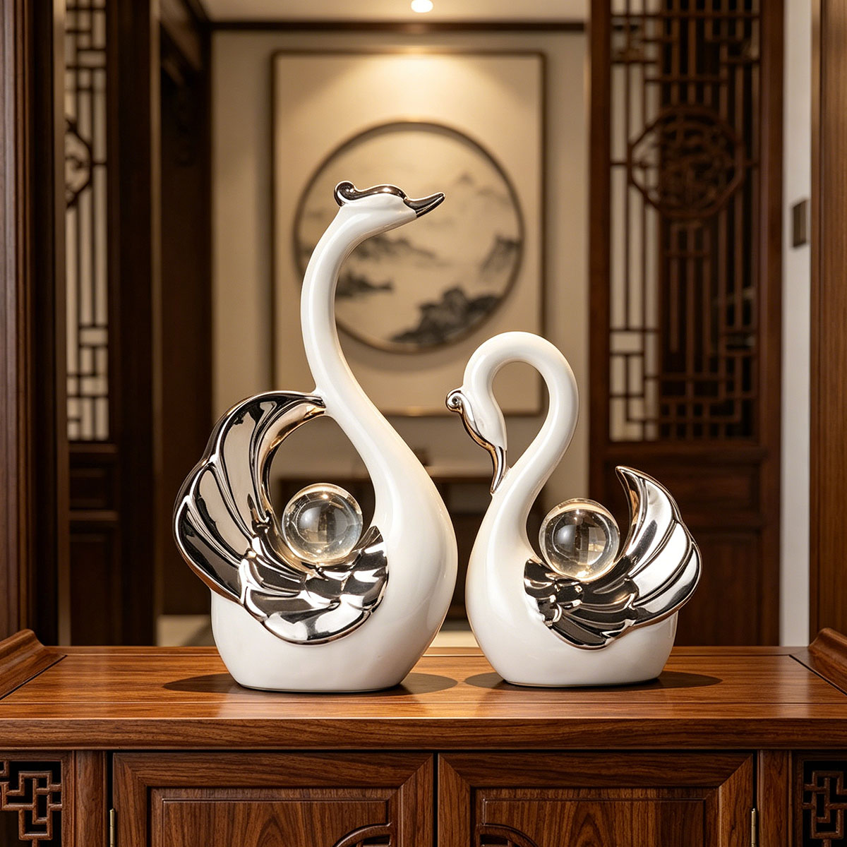 Ceramic Couple Swan Ornament W - Quiet Luxury Lifestyle ulasan dan harga