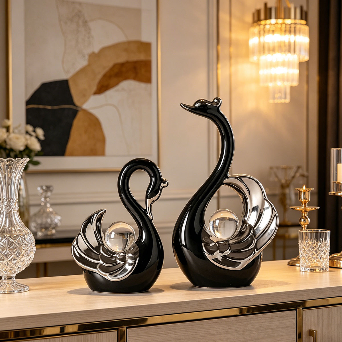 Ceramic Couple Swan Ornament W - Quiet Luxury Lifestyle ulasan dan harga