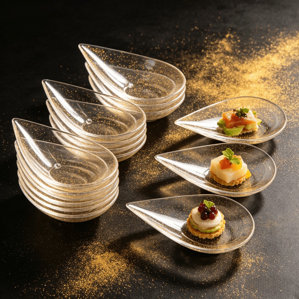50PCS Disposable Tear Drop Des - Gold Cutlery Flatware ulasan dan harga