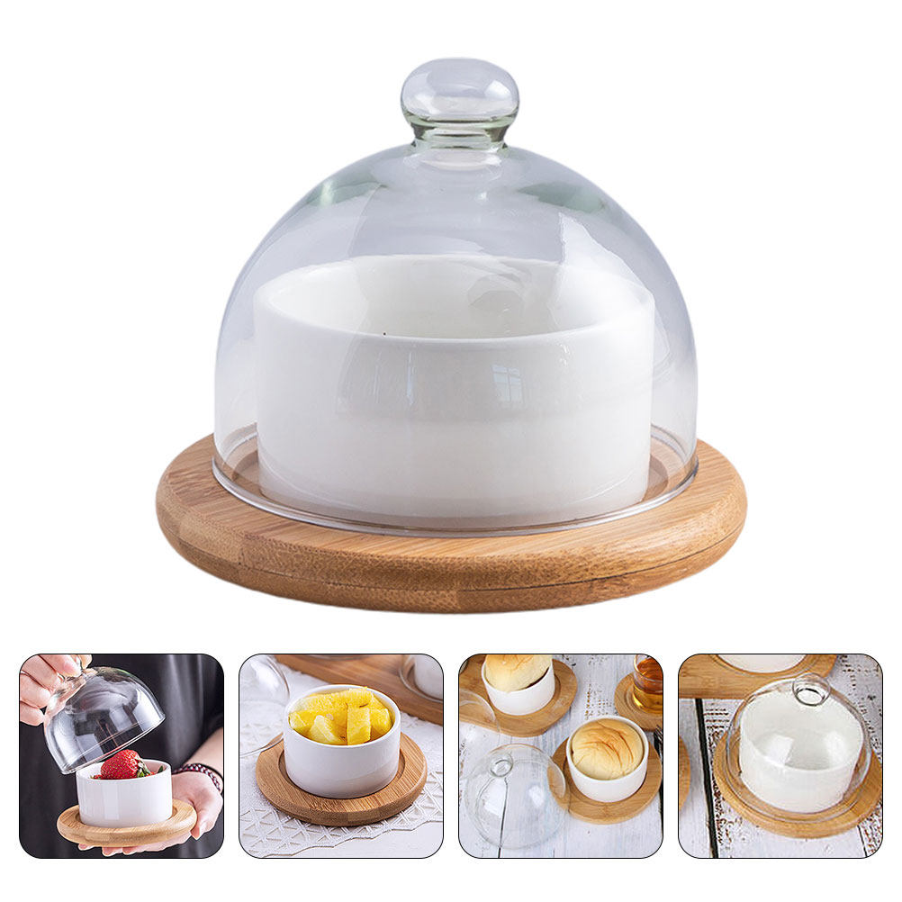 Ceramic Salad Bowl Set with Cl - Wooden Serving Tray ulasan dan harga