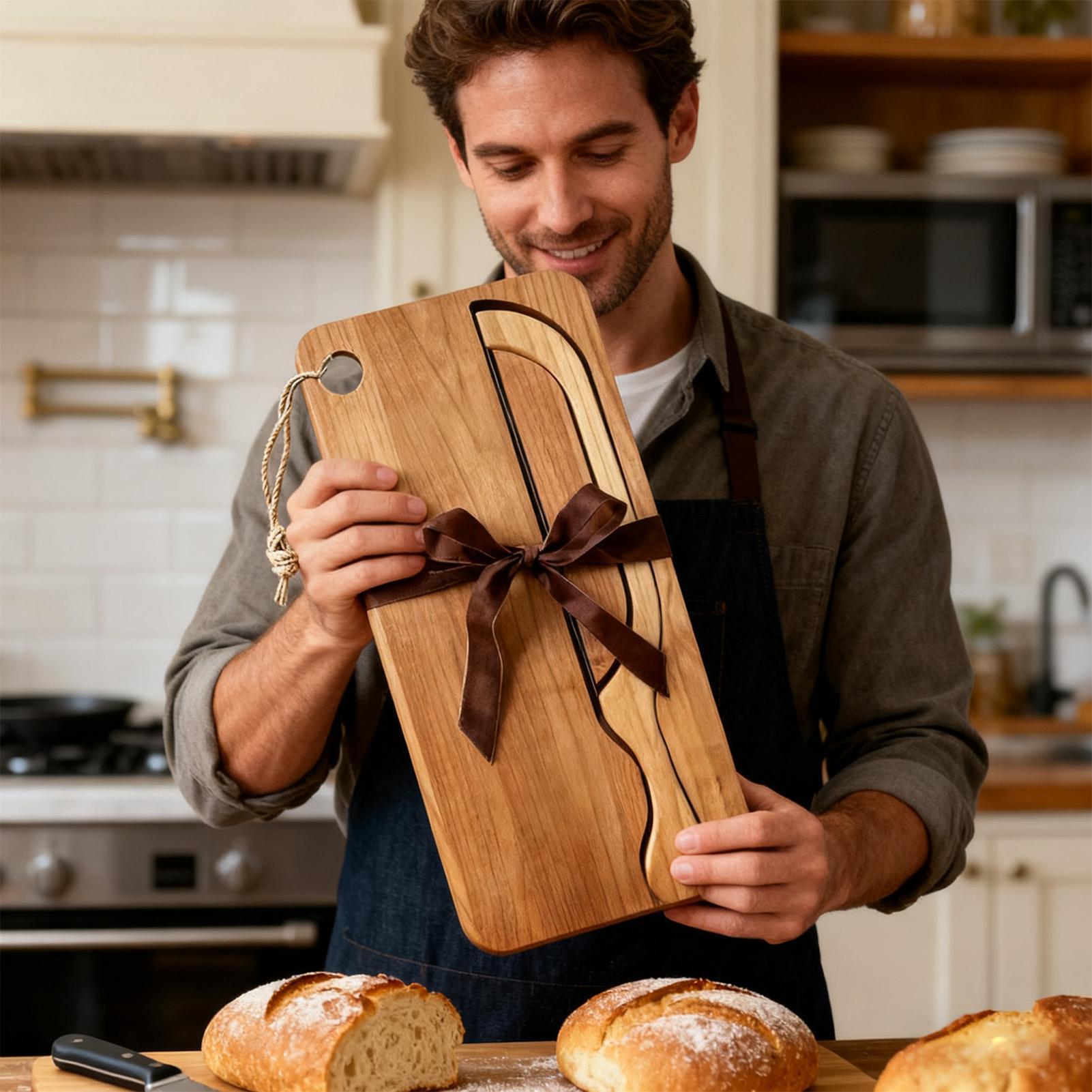 Bread Cutter for Sourdough Bow - Wooden Serving Tray ulasan dan harga