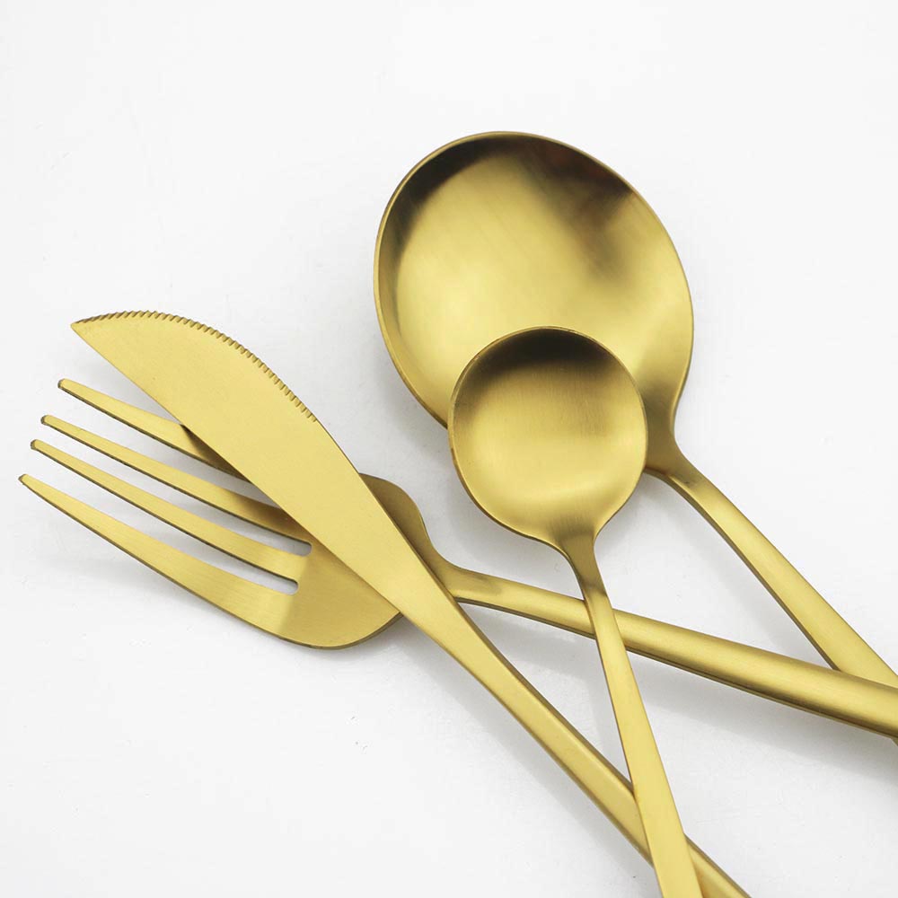 6Pcs Matte Stainless Steel Tea - Gold Cutlery Flatware ulasan dan harga