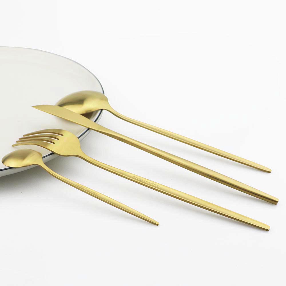 6Pcs Matte Stainless Steel Tea - Gold Cutlery Flatware ulasan dan harga