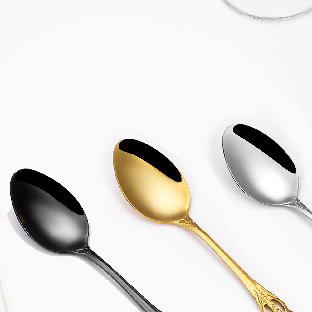 2/4/6/12pcs Gold Dessert Spoon - Gold Cutlery Flatware ulasan dan harga
